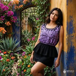 Womans Blouse S-M Black and Lilac